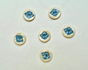 Six Porcelain Buttons,  Handmade and Hand Painted