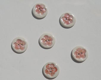 Six Porcelain Buttons, Momonohana, Handmade and Hand Painted