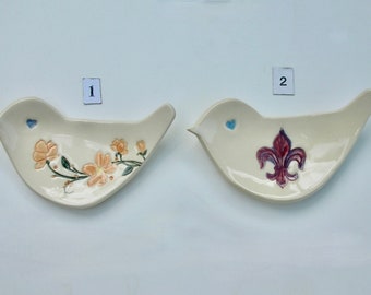 Ceramic Bird Shape Plate, Jewelry Dish, Your Choice of Handmade and Hand Painted Variety of Birds, Food Safe, Free Shipping