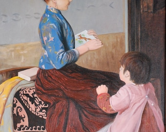 Reading to Little Sister, Print of my Original Oil Painting