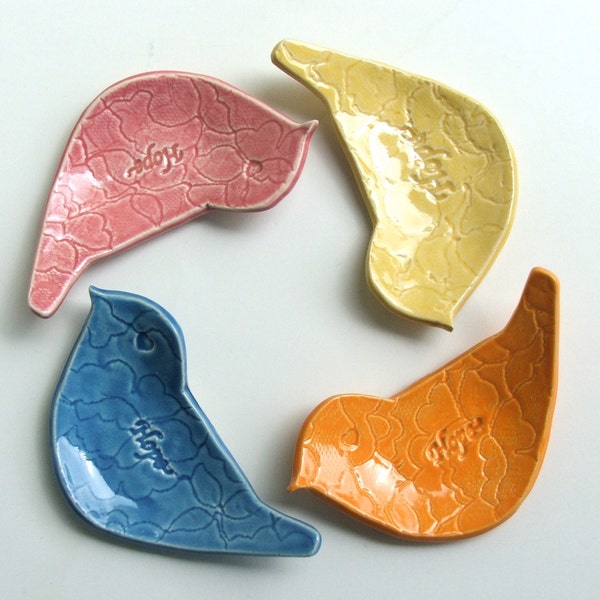 Hand Built Lacy Ceramic  Bird Plate, " Hope", Choice of Colors