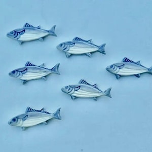 Set of Six Ceramic Knife / Chopstick Rests, Spoon / Brush Rests, Tuna Fish, Hand Built and Hand Painted