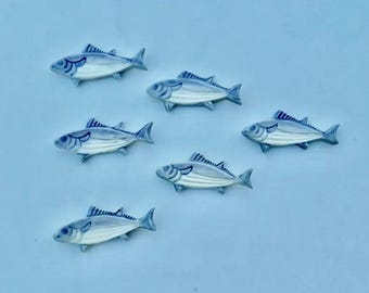 Set of Six Ceramic Knife / Chopstick Rests, Spoon / Brush Rests, Tuna Fish, Hand Built and Hand Painted