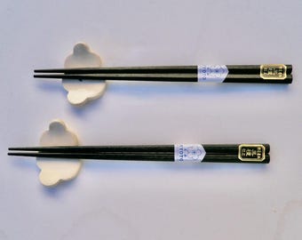 Set of Two (4pcs) Ceramic ChopStick/ Pen Rests with chopsticks, Spoon/Brush Rests, Hand Made Chopstick rests, Cloud design