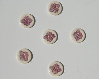 Six Porcelain Buttons 1",  Purple Buttons, Handmade and Hand Painted