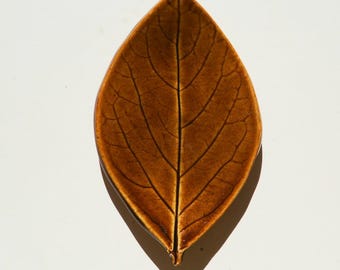 persimmon Leaf Plate, Hand Built, Food Safe Glaze, Turkish Amber