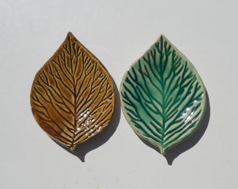 Set of Two Ceramic Mini Plate, Jewelry Holder/Teabag Holder/Spoon Rest, Leaf