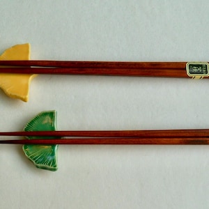 Set of Two Ceramic ChopStick/ Pen Rests with chopsticks, Spoon/Brush Rests, Hand Made Chopstick rests, Ginkgo.