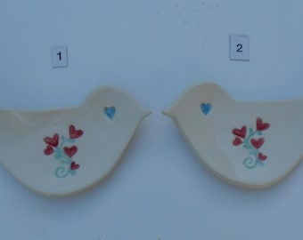 Ceramic Bird Shape Plate, Jewelry Dish, Spoon rest, Handmade and Hand Painted Birds, Food Safe Glaze, Your Choice