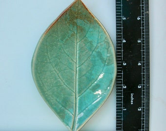 One Ceramic Leaf Plate, Persimmon leaf, Handmade, Food Safe Glaze