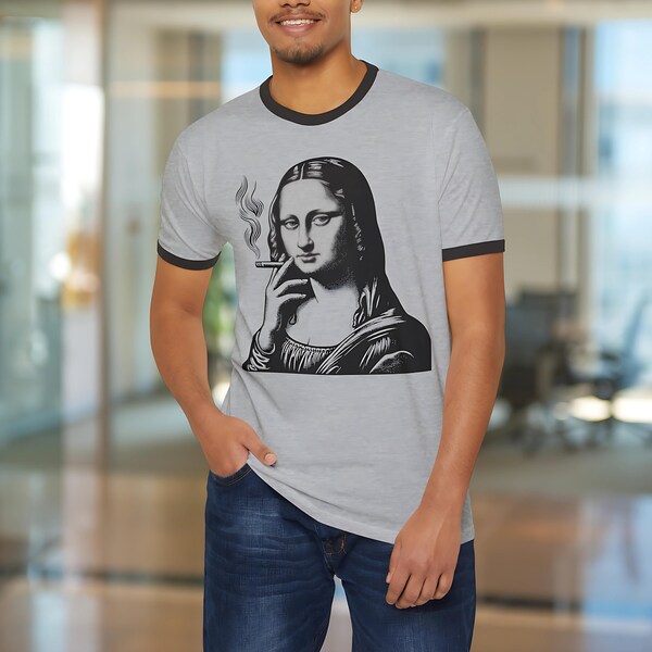 Mona Lisa Funny Shirt, Unisex Cotton Ringer T-Shirt