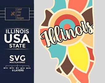 Illinois USA State 3d graphic Svg, Ai, Eps, Pdf, Png - Laser cut, Laser Engraver Files, USA States Graphic, Laser Files
