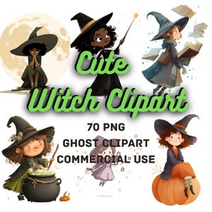 70 Witch Clipart PNG Set, Cute Halloween Witch, Spooky Halloween, Halloween clipart bundle, Transparent and White Background Commercial Use