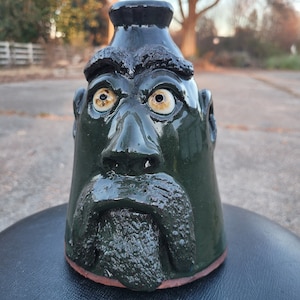 Handmade Pottery Face Jug by Billy Joe Craven | Green & Brown Folk Art