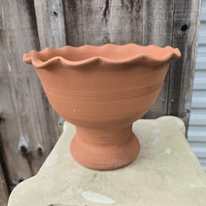Rustic Red Clay Terra Cotta Fluted Pedestal Pot Planter | 9.5&quot; tall x 12&quot; wide