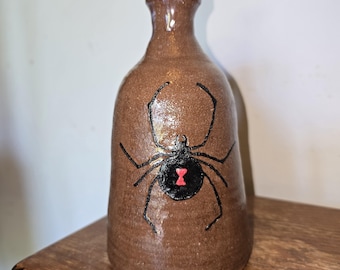 Handmade Clay Moth Folk Art Pottery Black Widow Spider Jug by Heather Elyse Head | 6.75" x 4"