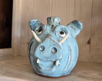 Handmade Pig Wild Boar Face Jug | Folk Art Pottery by Billy Joe Craven