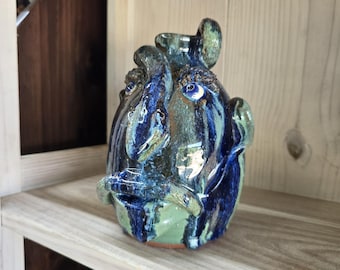 Folk Art Pottery Face Jug with Snake by Billy Joe Craven | 8.5" x 6"