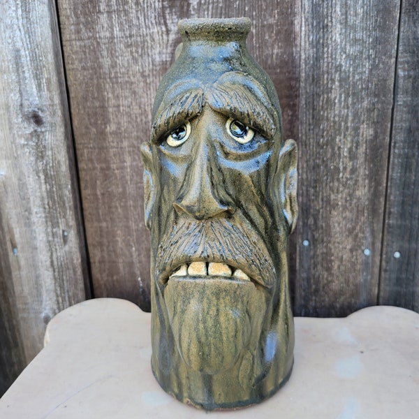 Dal Burtchaell Tobacco Glazed Folk Art Face Jug