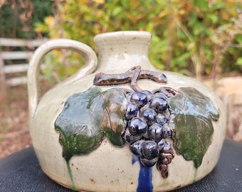Folk Art Grapes Pottery Buggy Jug Vintage 1990's by Wilford Dean