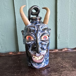 Folk Art Pottery Face Jug - Savannah Craven - Stash Jar