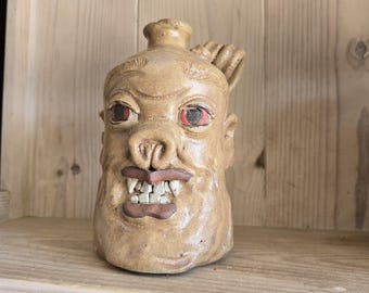 Folk Art Handmade Monster Face Jug Pottery by Savannah Craven | 9" x 6"