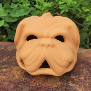 Red Georgia Clay Bulldog Jack-o&#39;-lantern Pumpkin from Craven Pottery