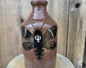 Handmade Clay Moth Folk Art Pottery Death's-Head Hawkmoth Jug by Heather Elyse Head | 6.5" x 4"