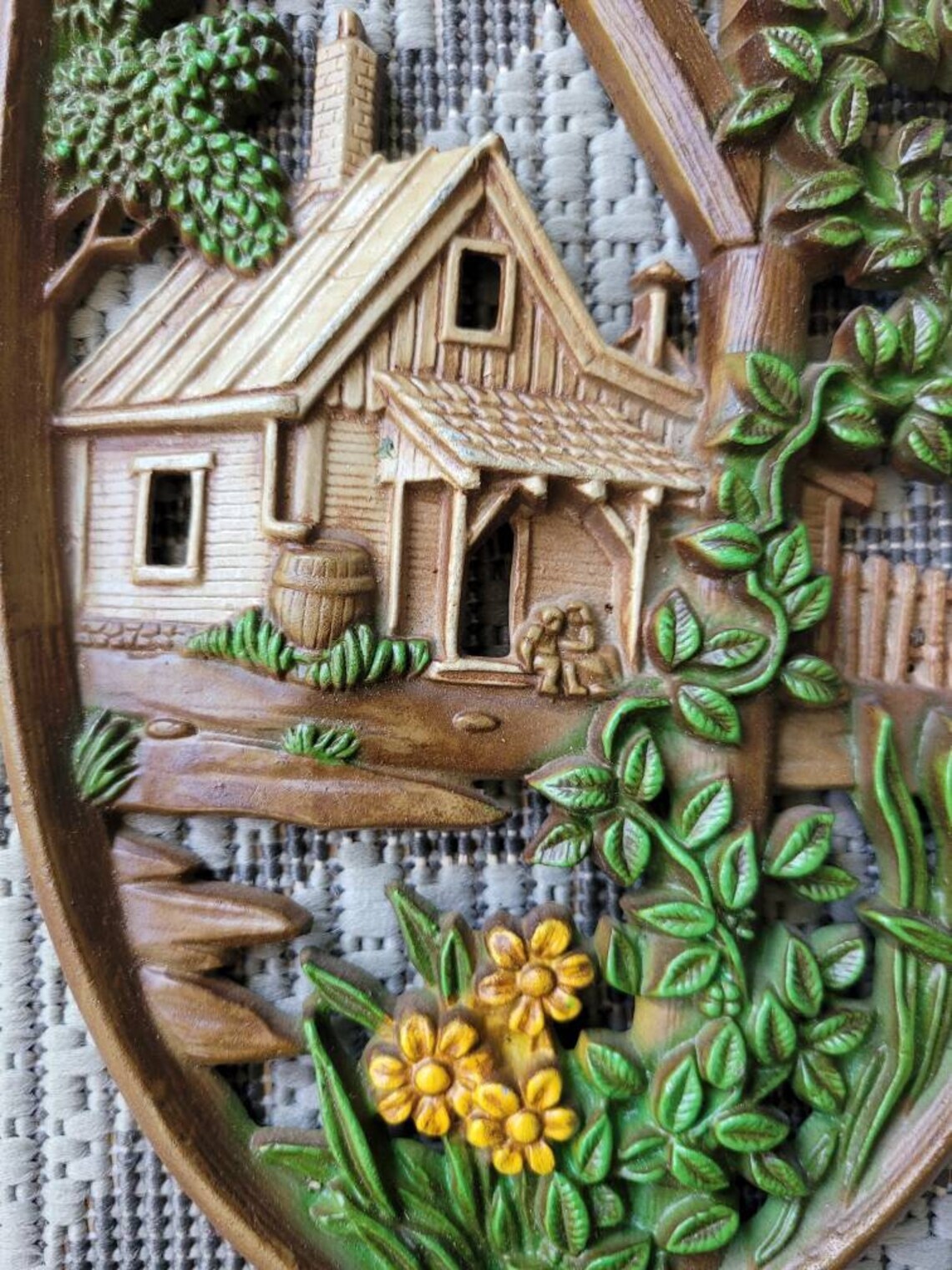 Sexton 1975 Oval Cast Metal Wall Decor With Mailbox and Cabin Etsy