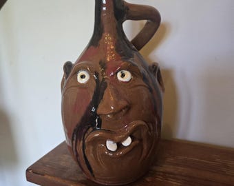 Brown Glazed Face Jug by Billy Joe Craven | 12.25" x 7.5"