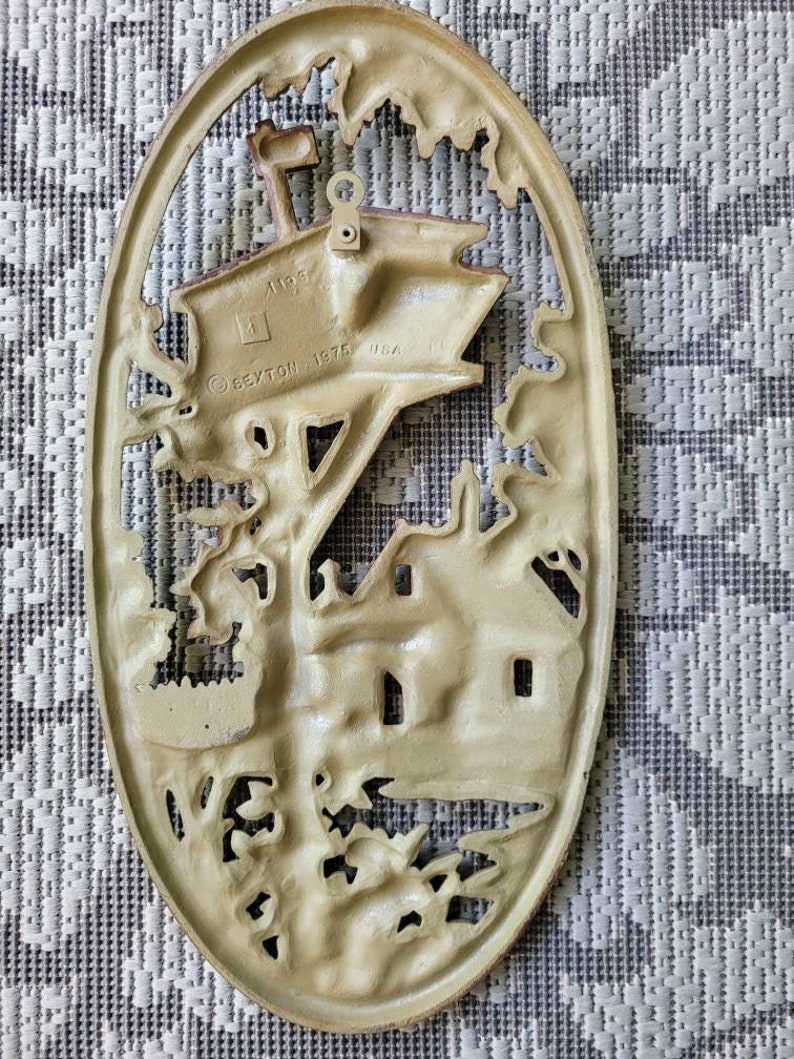Sexton 1975 Oval Cast Metal Wall Decor With Mailbox And Cabin Etsy