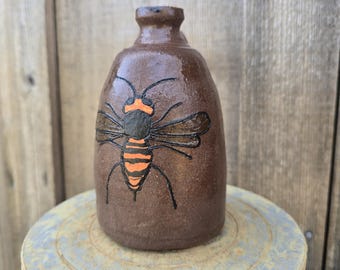 Handmade Clay Folk Art Pottery Hornet Jug by Heather Elyse Head | 5.5" x 4"