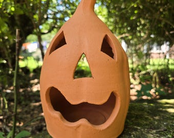 Folk Pottery Jack-o'-lantern Red Clay Pumpkin by Harold Ferguson | 11" Tall