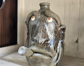 Face Jug Folk Pottery Cigar Smoker by Billy Joe Craven | 10" x 7"