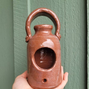 Brown Glazed Pottery Jug Bird House by Savannah Craven 7.5 x 3.5 image 1