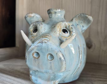 Handmade Pig Wild Boar Face Jug | Folk Art Pottery by Billy Joe Craven | 6.25" x 5.5"