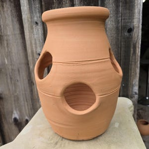 Handmade 6-Hole Strawberry Pot Jar Succulent Planter | 13&quot; tall x 9&quot; wide with 3&quot; Holes | Natural Terra Cotta Red Clay