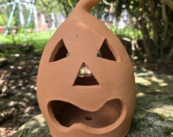 Handmade Folk Pottery Jack O'Lantern Luminary | Georgia Red Clay Pumpkin Halloween Decor