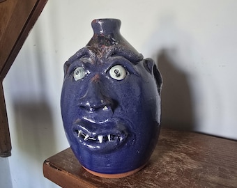 Handmade Pottery Folk Art Pointy Teeth Face Jug by Billy Joe Craven | 7.75" x 6"