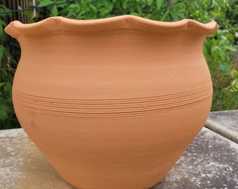 Craven Pottery Cache-pot jardinière cannelé en terre cuite de Géorgie, argile rouge de 10,5 po. de haut