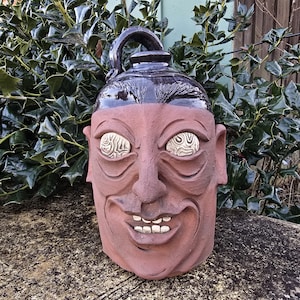 Rustic Folk Art Clay Pottery Face Jug by Savannah Craven - 11&quot; x 6&quot;