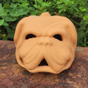 Red Georgia Clay Bulldog Jack-o&#39;-lantern Pumpkin from Craven Pottery