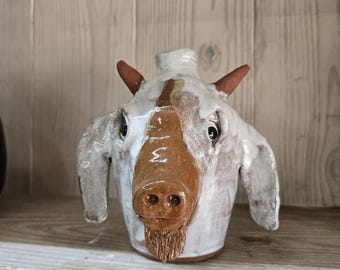 Goat Face Jug Folk Art Pottery Clay Animal by Billy Joe Craven | 7.5" x 7"