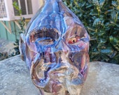 Multicolor Face Jug with Pipe and Windblown Expression by Billy Joe Craven