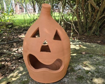 Handmade Folk Pottery Jack O'Lantern | Harold Ferguson Georgia Red Clay Pumpkin Luminary