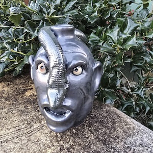Billy Joe Craven Folk Art Face Jug with Metallic Snake