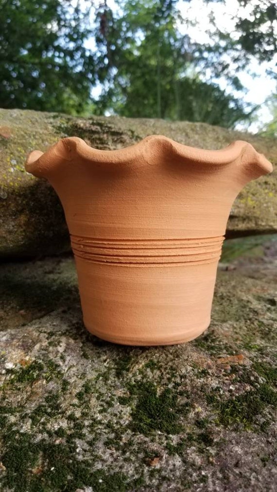 Handmade Cottagecore Georgia Natural Red Clay Small Terra Cotta Fluted Palm Pot Planter