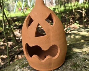 Handmade Folk Pottery Jack O'Lantern Luminary | Georgia Red Clay Pumpkin Halloween Decor
