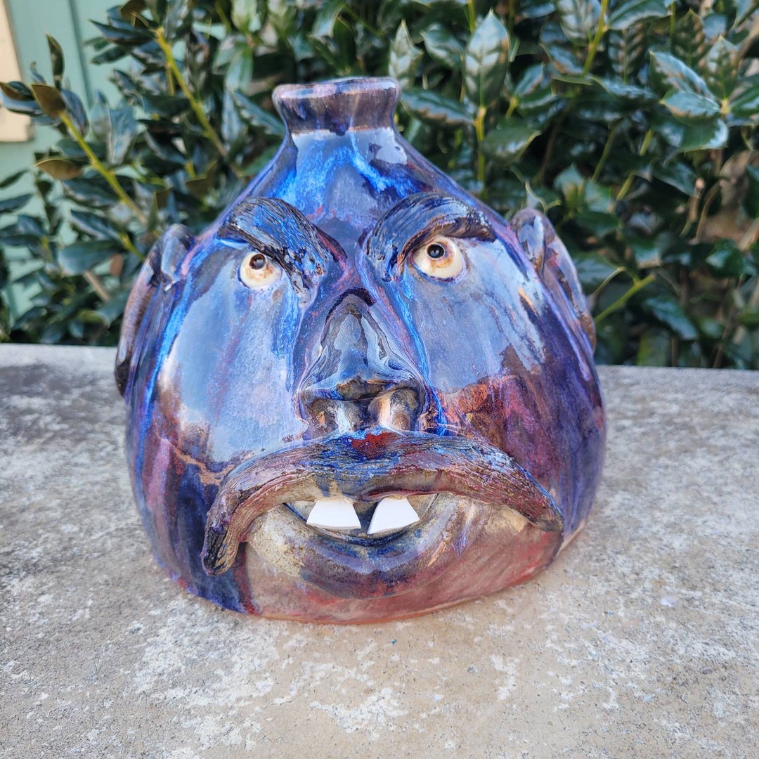 Handmade Clay Folk Art Pottery Angry Face Jug by Billy Joe Craven Etsy