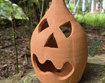 Handmade Folk Pottery Jack O'Lantern by Harold Ferguson | Georgia Red Clay Pumpkin Luminary | Halloween Decor | Gillsville GA Pottery | 11"